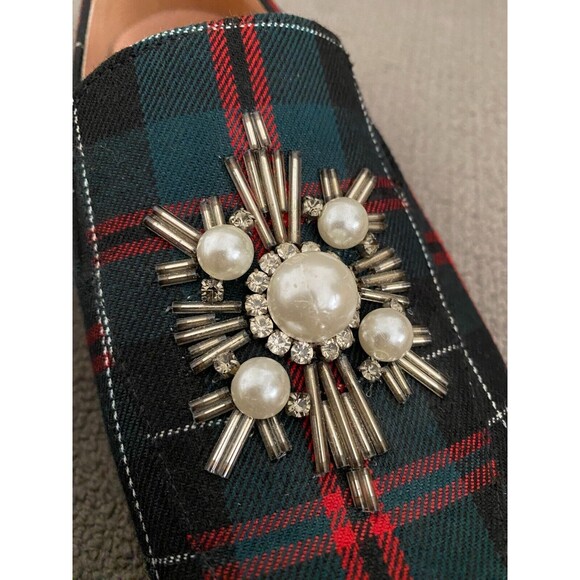 J. Crew Womens Jamie Tartan Plaid Pearl Red Green Embellished Loafer Size 8.5 - Picture 10 of 10